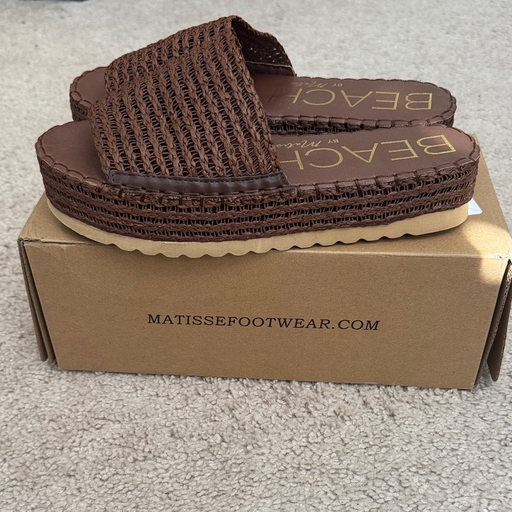 Matisse Beach Bound Chocolate Woven Platform Slides — Free People